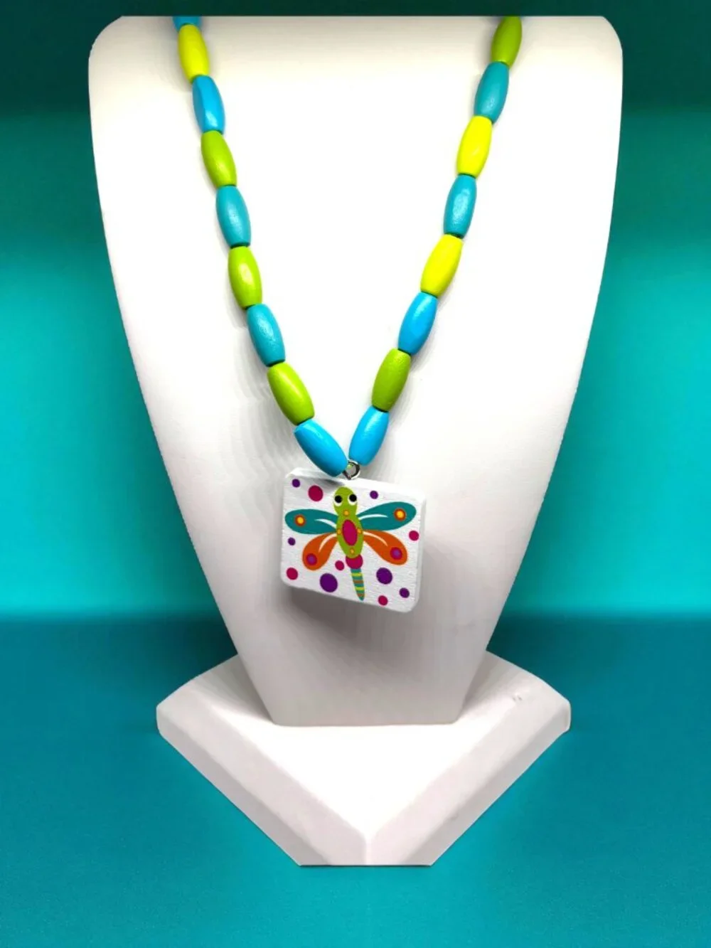 Set of Two Wooden Necklaces with pendants: Approximately 18″–no clasp